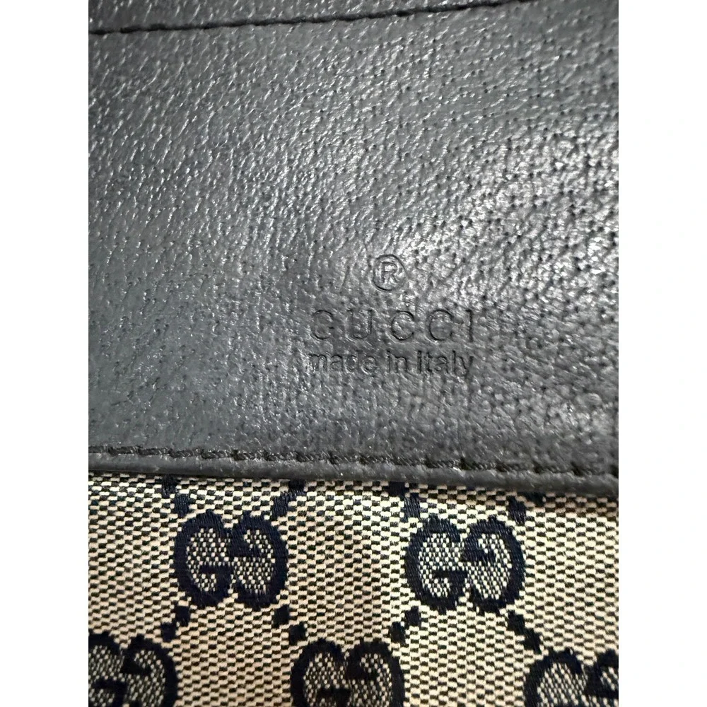 Gucci GG Monogram Canvas Waist Bag Navy Beige Black Leather 101919 1669 Italy